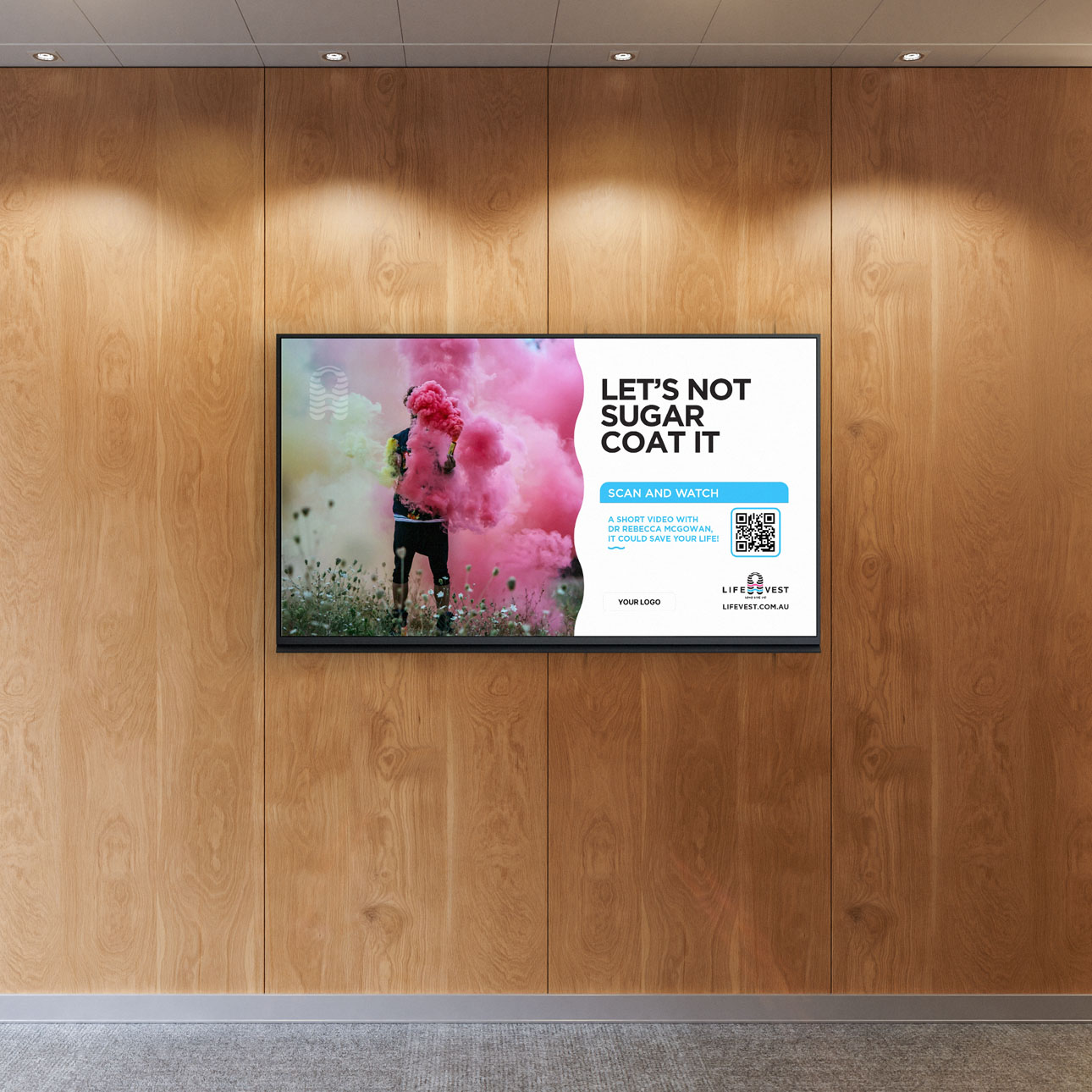 LifeVest 365 digital poster displayed on a wall